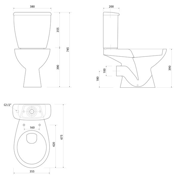 Aqualine Aqualine, JOSE WC kombi, dvoutlačítko 3/6l, zadní odpad, bílá, PS8812