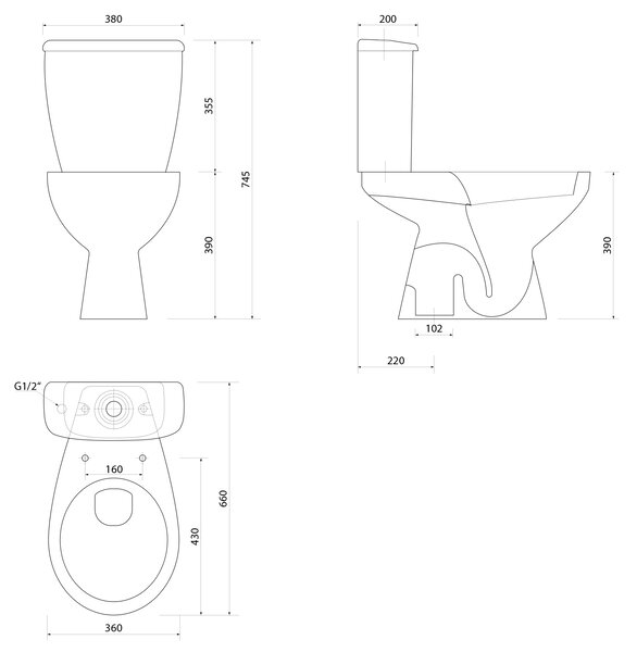 Aqualine Aqualine, MANUEL WC kombi mísa s nádržkou včetně splachovací soupravy, spodní odpad, bílá, PS8814