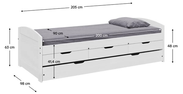 KONDELA Postel s výsuvnou přistýlkou, bílá, masiv, 90x200, MARINELLA NEW
