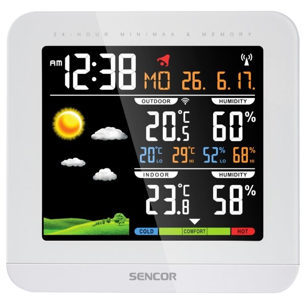 Sencor - Meteostanice s barevným LCD displejem a budíkem 3xAAA + 2xAAA bílá