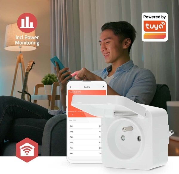 Nedis ZBPO130EWT -Chytrá zásuvka Smartlife 3680W/230V/ Typ E/16A Wi-Fi Tuya IP44