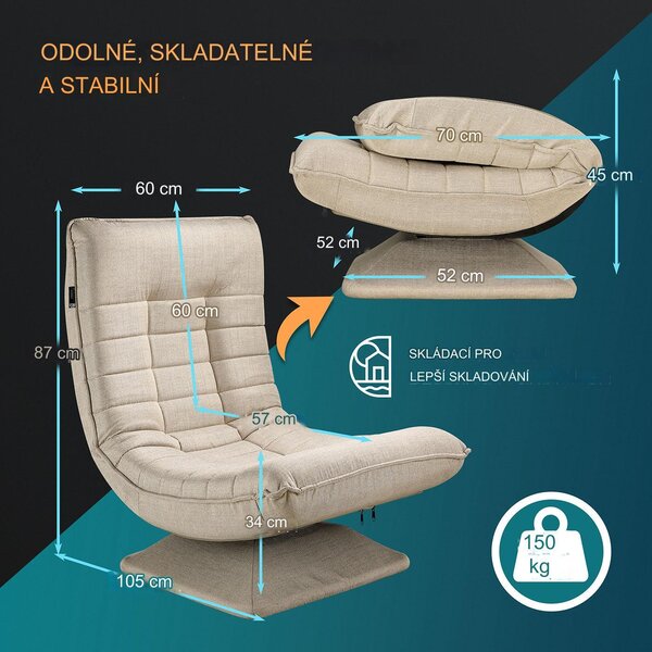 FurniGO Relaxační křeslo - krémové