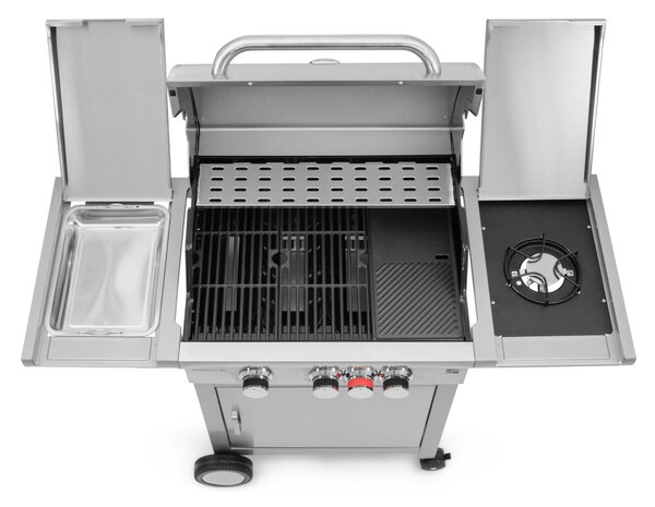 Plynový gril CALIFORNIA BBQ, 4 hořáky, s redukčním ventilem, stříbrná Penta CZ