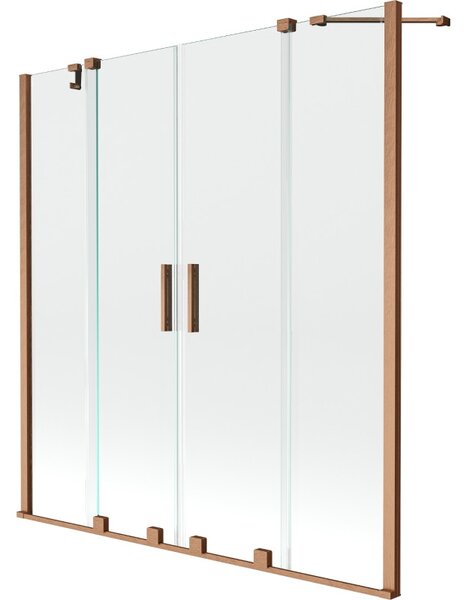 Mexen Velar Duo vanová zástěna s dvěma křídly posuvná 160 x 150 cm, transparentní, kartáčovaná měď