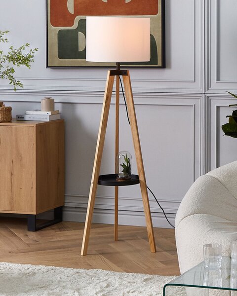 Stojací lampa BLUFF Borovicové dřevo Bílá