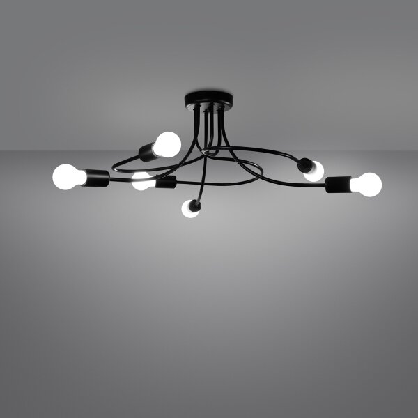 Sollux SL.1456 - Lustr na tyči LEVAR 6xE27/15W/230V černá