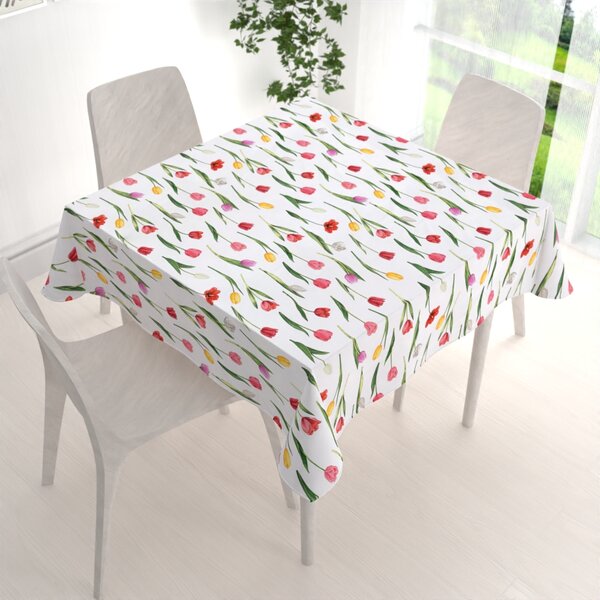 Biante Bavlněný čtvercový ubrus Sandra SA-506 Tulipány na bílém 40x40 cm