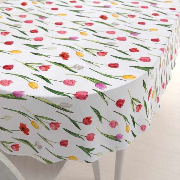 Biante Bavlněný oválný ubrus Sandra SA-506 Tulipány na bílém 50x100 cm