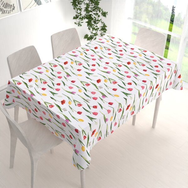 Biante Bavlněný obdélníkový ubrus Sandra SA-506 Tulipány na bílém 50x100 cm