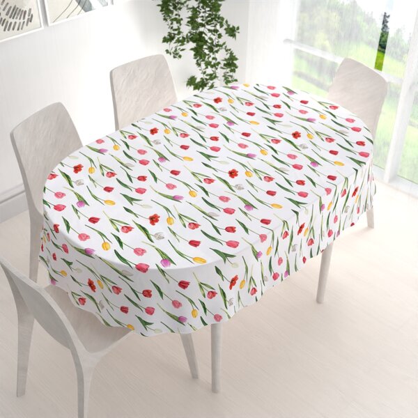 Biante Bavlněný oválný ubrus Sandra SA-506 Tulipány na bílém 50x100 cm