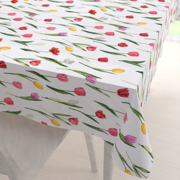 Biante Bavlněný obdélníkový ubrus Sandra SA-506 Tulipány na bílém 50x100 cm