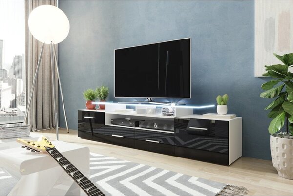 TV skříňka Cassandra, Osvětlení: osvětlení LED - bílé, Barva: černý / černý lesk 5902928105346