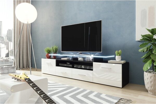 TV skříňka Cassandra, Osvětlení: osvětlení LED - bílé, Barva: černý / černý lesk 5902928105346