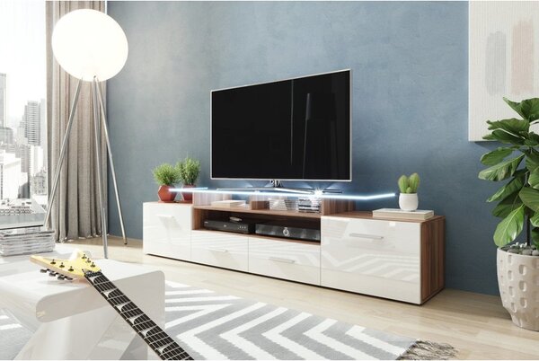 TV skříňka Cassandra, Osvětlení: osvětlení LED - bílé, Barva: černý / černý lesk 5902928105346