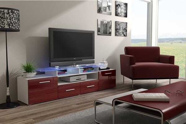 TV skříňka Cassandra, Osvětlení: osvětlení LED - bílé, Barva: černý / černý lesk 5902928105346