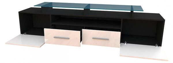 TV skříňka Cassandra, Osvětlení: osvětlení LED - bílé, Barva: černý / černý lesk 5902928105346