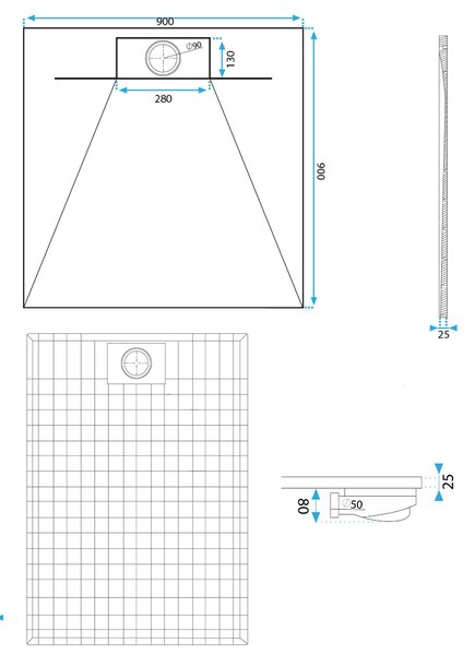 Sprchová vanička REA Bazalt 90x90 - černá