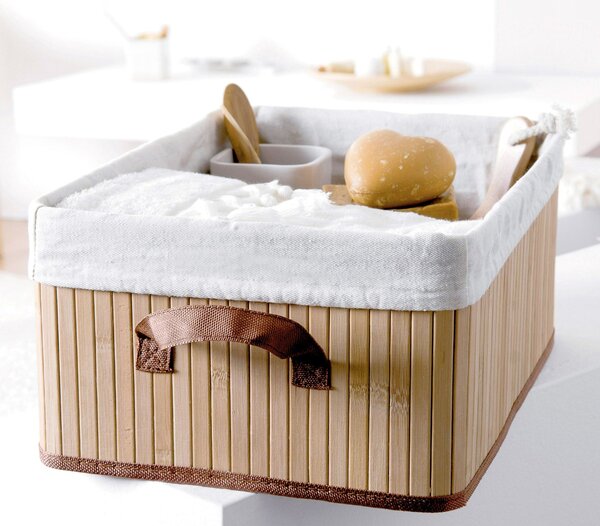 Bambusový úložný košík Compactor Bamboo, přírodní bambus-len, 32 x 25 x v15 cm