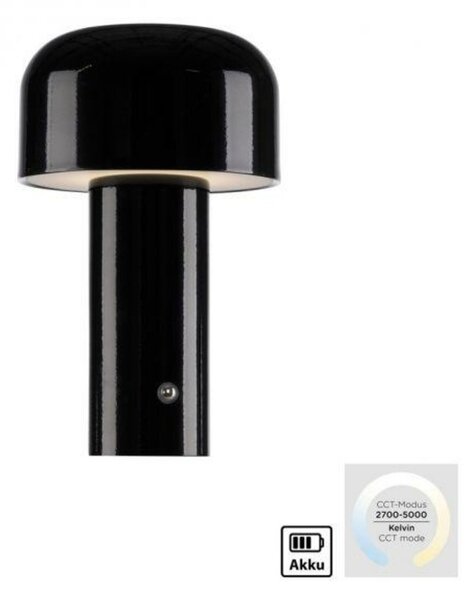 JUST LIGHT LED bateriové stolní svítidlo černé tvar houby stmívatelné dotykem USB 2700-5000K LD 19190-18