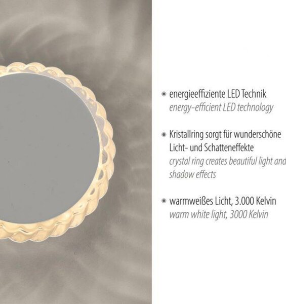 JUST LIGHT LED nástěnné svítidlo bílé křišťálový okraj kruhové 3000K teplá bílá velmi dekorativní 3000K LD 18700-16