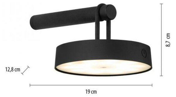 JUST LIGHT LED nástěnné svítidlo na baterie černé stmívatelné dotykem IP44 paměťová funkce 2700K LD 19312-18