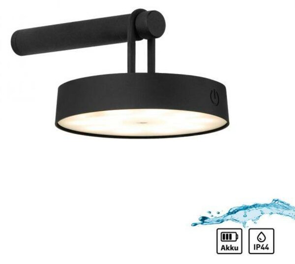 JUST LIGHT LED nástěnné svítidlo na baterie černé stmívatelné dotykem IP44 paměťová funkce 2700K LD 19312-18