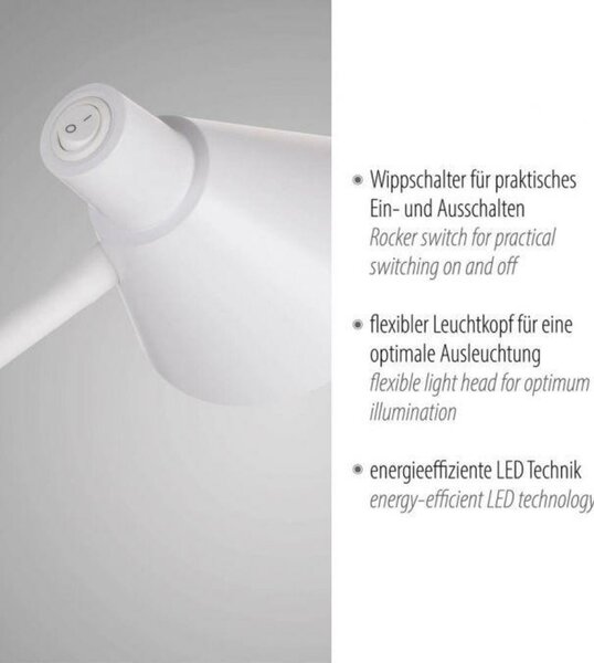 JUST LIGHT LED stolní lampa bílá s vypínačem flexibilní na psací stůl 3000K LD 11248-16