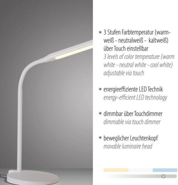 JUST LIGHT LED stolní lampa bílá stmívatelné dotykem CCT na psací stůl 2700-5000K LD 11030-16