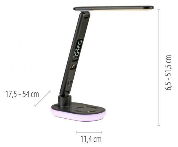 JUST LIGHT LED stolní lampa černá dotykový stmívač nabíjení telefonu bezdrátově i USB 3000-5000K LD 11018-18