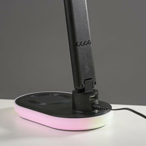JUST LIGHT LED stolní lampa černá dotykový stmívač nabíjení telefonu bezdrátově i USB 3000-5000K LD 11018-18