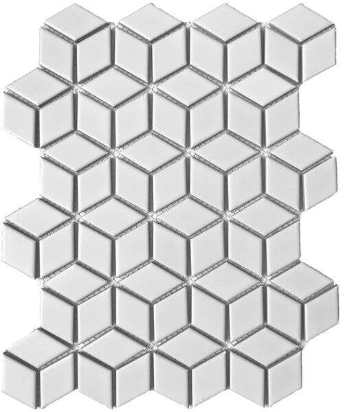 FIN Obklad keramická bílá Mozaika RHOMBUS Bílá Mat 3,2x5,3 (25x32,5) cm - LPACUM100