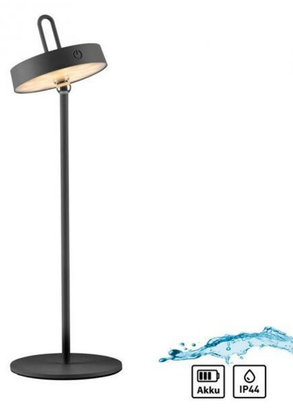 JUST LIGHT LED stolní lampa černá na baterie dotykový stmívač ochrana proti stříkající vodě USB 2700K LD 19310-18