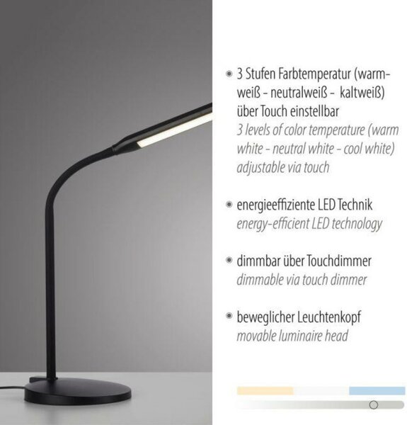 JUST LIGHT LED stolní lampa černá stmívatelné dotykem CCT na psací stůl 2700-5000K LD 11030-18