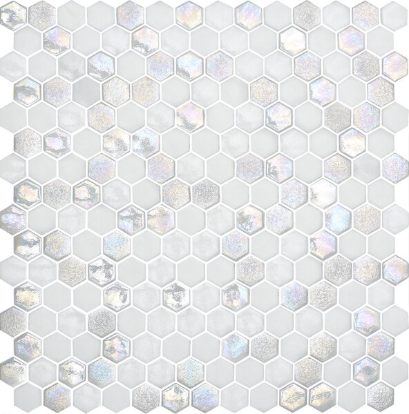 Hisbalit Skleněná mozaika bílá Mozaika TEXTURAS STAR 2,3x2,6 (33,3x33,3) cm - HEXSTAR