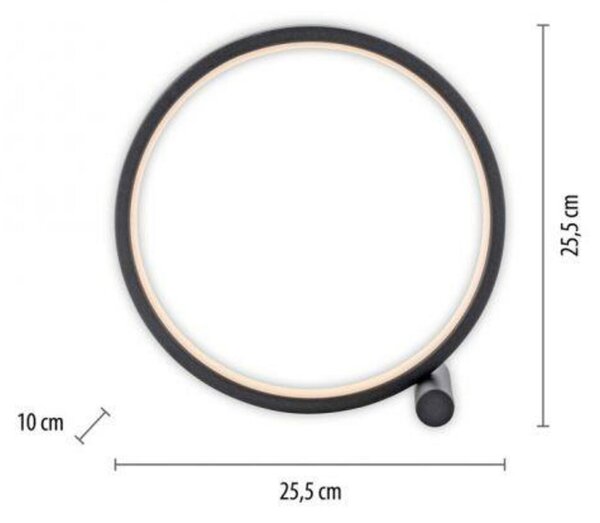 JUST LIGHT LED stolní lampa černý kruh minimalistické šňůrový vypínač 3000K LD 15395-18
