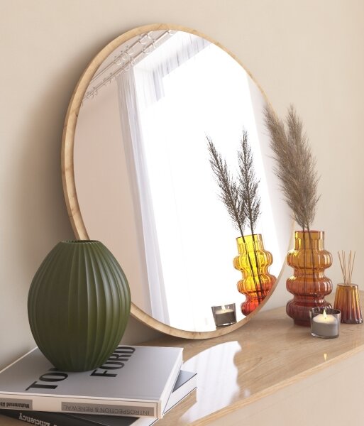 Nástěnné zrcadlo OZZE pr. 60 cm hnědá