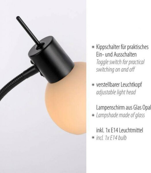 JUST LIGHT LED stolní lampa černá vypínač flexibilní nastavitelné 3000K LD 12156-18