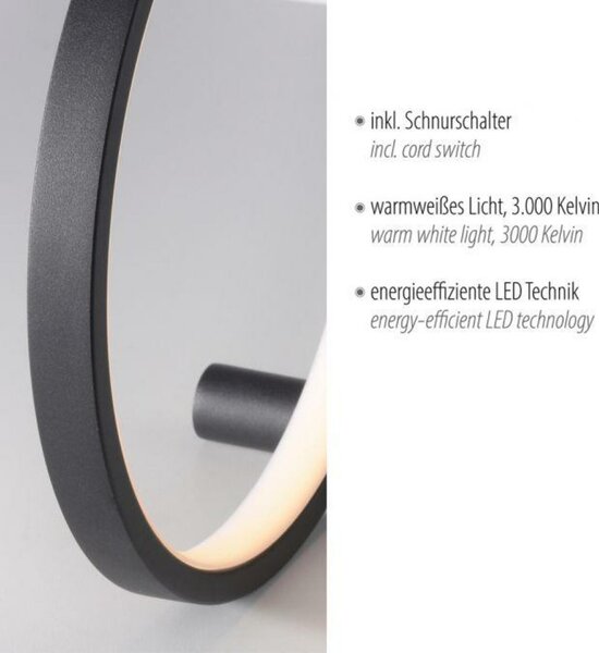 JUST LIGHT LED stolní lampa černý kruh minimalistické šňůrový vypínač 3000K LD 15395-18