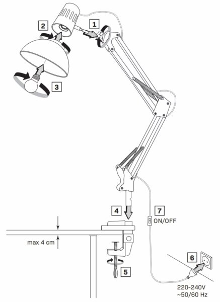Stolní lampa s klipem WORKER 1xE27/10W/230V bílá