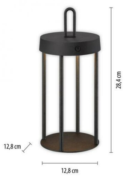 JUST LIGHT LED stolní lampa na baterie černá 28cm dotykový stmívač IP44 zahradní svítidlo 2700K LD 19300-18