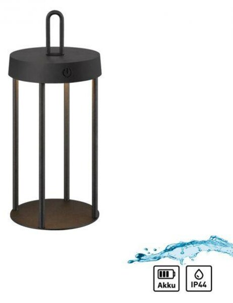 JUST LIGHT LED stolní lampa na baterie černá 28cm dotykový stmívač IP44 zahradní svítidlo 2700K LD 19300-18