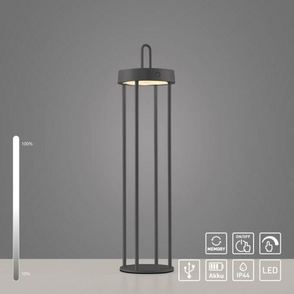 JUST LIGHT LED stolní lampa na baterie černá 50cm dotykový stmívač IP44 zahradní svítidlo 2700K LD 19301-18