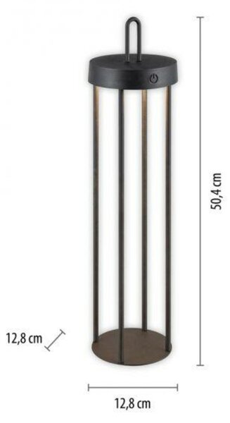 JUST LIGHT LED stolní lampa na baterie černá 50cm dotykový stmívač IP44 zahradní svítidlo 2700K LD 19301-18