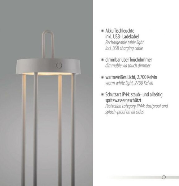 JUST LIGHT LED stolní lampa na baterie mobilní 50cm dotykový stmívač IP44 zahradní svítidlo 2700K LD 19301-40