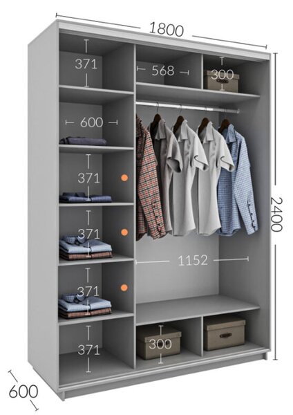Skříň s posuvnými dveřmi 1800x2400x600 1LTD 1 Zrcadlo Artwood světlý, profil stříbrný