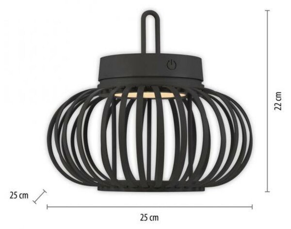 JUST LIGHT LED stolní lampa průměr 25cm černá na baterie USB IP44 stmívatelné dotykem 2700K LD 19303-18