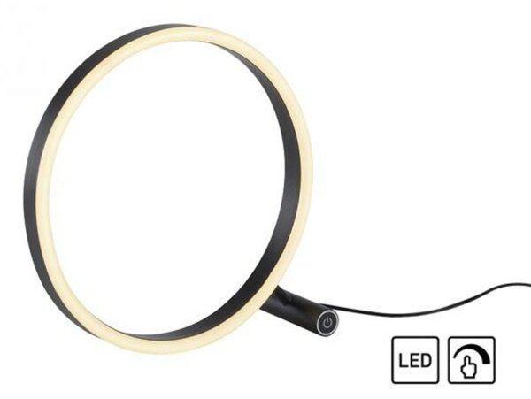 LEUCHTEN DIREKT is JUST LIGHT LED stolní svítidlo, antracit, kruhové pr.30cm, dotykový stmívač, Switchmo, teplá bílá 3000K