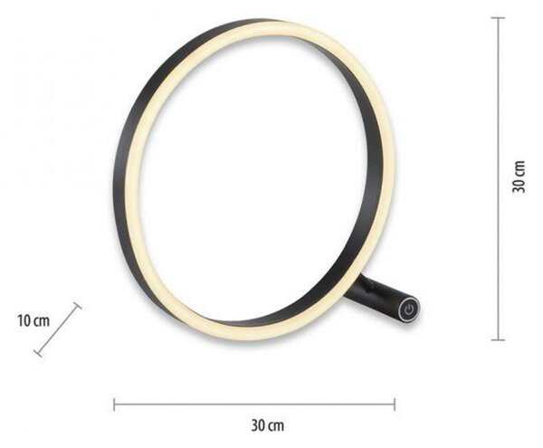 LEUCHTEN DIREKT is JUST LIGHT LED stolní svítidlo, antracit, kruhové pr.30cm, dotykový stmívač, Switchmo, teplá bílá 3000K