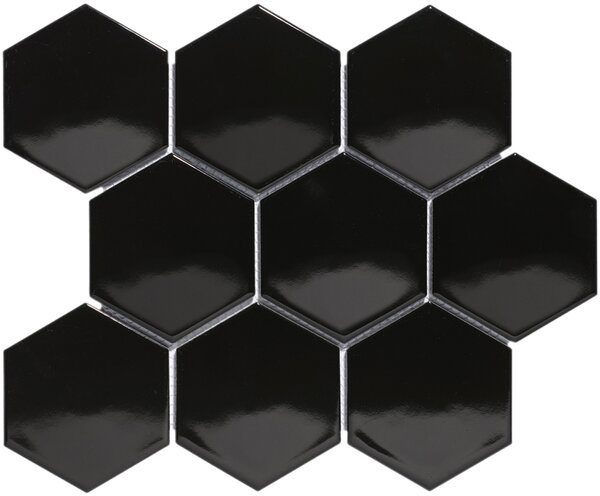 The Mosaic Factory Keramická mozaika černá Mozaika HEX10 Black Glossy 9,5x11 (26,5x29,6) cm - AFH95317