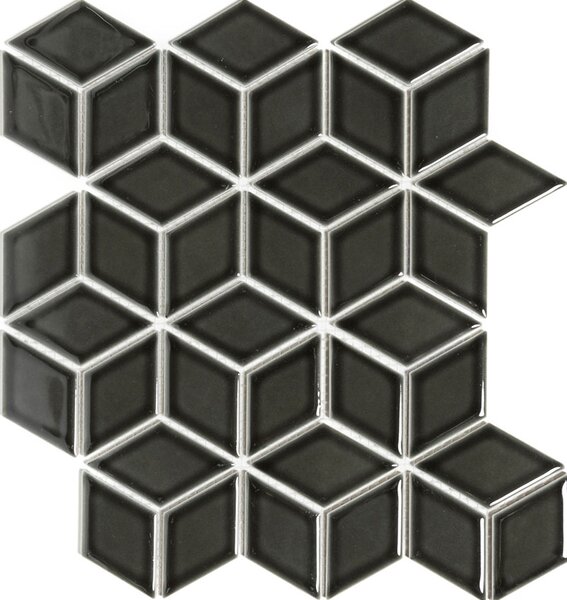 The Mosaic Factory Keramická mozaika černá Mozaika PACU Black Glossy 4,8x8,1 (26,6x30,5) cm - PACU915